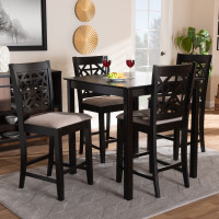 Baxton Studio RH310P-Sand/Dark Brown-5PC Pub Set Devon Modern and Contemporary Sand Fabric Upholstered and Espresso Brown Finished Wood 5-Piece Pub Dining Set